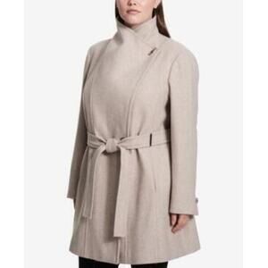 Calvin Klein Women's Plus Belted oatmeal twill Walker Coat 1X RTL: $350.00